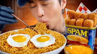 ASMR MUKBANG INDOMIE MI GORENG & SPAM FRIES | COOKING & EATING SOUNDS | Zach Choi ASMR