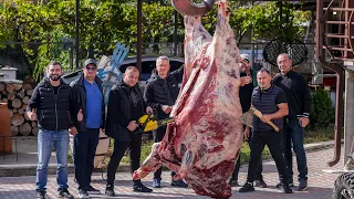 BUFFALO MEAT on CHARCOAL GRILL. COOKING 500 kilo BUFFALO. ENG SUB