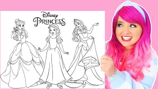 Coloring Disney Princess Belle, Aurora & Snow White Coloring Pages | Prismacolor Markers