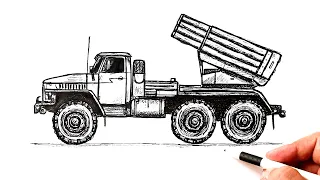 How to draw a multiple launch rocket system BM-21 Grad