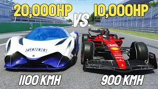 20,000HP Devel Sixteen vs 10,000HP Ferrari F1 RACE