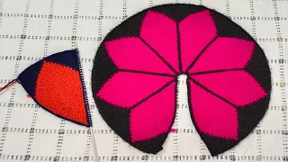 38 फंदे से बनाए कमल  के फूल वाला पायदान।।New doormat design's Flower shape handmade woolen