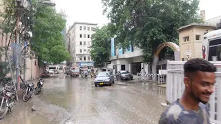 Pakistan Walking tour - After Rain Storm In Karachi | Bad Traffic Jam | Broken roads now a symbol