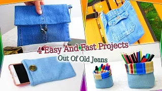 4 DIY Projects Out Of Old Jeans - Bags, Phone Case, Baskets Recycled From Denim - Old Jeans Crafts