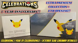 CELEBRATIONS ULTRA PREMIUM COLLECTION + Celebrations ETB Opening! + GIVEAWAY! (pokemon card opening)