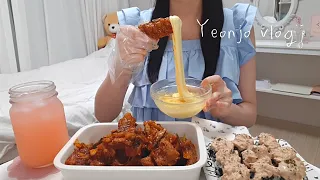 ENG) 🧀🌶️매운 등갈비찜 만들어서 치즈 푹 찍어 먹는 집순이의 집밥 일상, 🍍파인애플 블루베리 탕후루 만들기, 버섯불고기전골, 수플레 팬케이크, 계란샌드위치