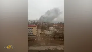 Ukraine: Local witness footage shows destruction in the city of Lysychans'k 2-26-2022