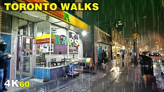 Heavy Rain in Toronto's Little Jamaica - Friday Night Walk (Oct 2021)