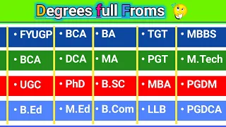 सभी Degrees का Full froms,FYUGP,BCA,UGC,PhD,UG,PG, || Hindi Meaning full from || All Degrees List ✓