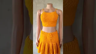 No Sew Pleated Skirt. #shorts #crochet #skirt #crochetskirts #crochetshorts #fyp #foryou #shortsfeed