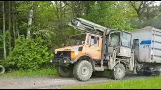 Unimog 1200 mit Hakenlift Hackschnitzel fahren