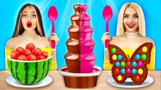 Chocolate Fondue Challenge! | Eating Chocolate VS Real Food for 24 HRS by RATATA BOOM