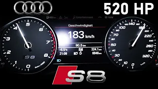 520 HP 2014 Audi S8 4.0 V8 Acceleration Sound 0 -100 km/h & 0- 200 km/h