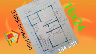 16×24 house plan || 2 BHK house design || 384 sqft ghar ka naksha ||