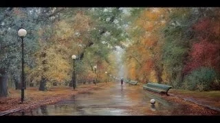 Осень в парке. Autumn in the Park. Process of creating oil painting from Oleg Buiko. 油畫  油絵