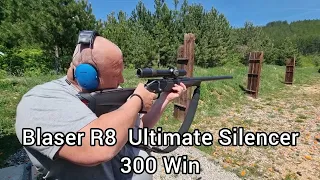 Blaser R8 Ultimate Silencer 300 win стрелба прав дистанция 100м попадение 2см над прострелката