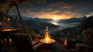 Relaxing Fire Pit Ambience at Sunset: Cozy Cabin Retreat and Serene Mountain Views | Resting Area