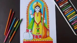 HOW TO DRAW EASY SARASWATI DRAWING WITH STEP BY STEP FOR BEGINNERS||DEVI SARASWATI DRAWING FOR KIDS