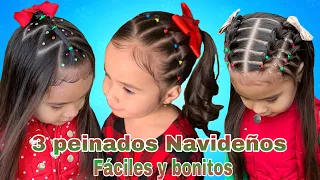 3 IDEAS DE PEINADOS NAVIDEÑOS  FÁCILES Y BONITOS PARA NIÑAS