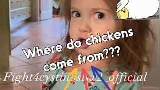 Having a conversation with Hannah about where chicken meat comes from. 😳🤔