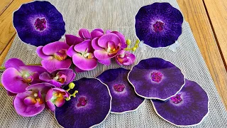 #947 Gorgeous Purple Resin Flower Coasters Edged In Metallic Silver