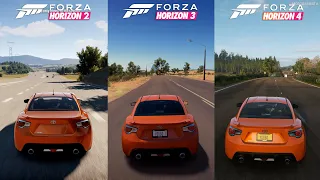 Forza Horizon 2 vs Forza Horizon 3 vs Forza Horizon 4 - 2013 Toyota GT86 Sound Comparison