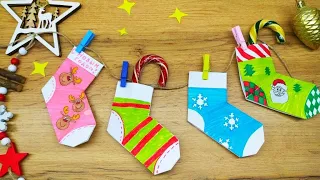 Рождественские носки из бумаги. Новогодние игрушки. Christmas socks made of paper. New Year's toys