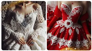 Hand knitted bridal gowns crochet with the wool #crochet #beautiful #design
