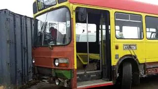 Ash reverses his Leyland National into the garage to have work done on it.