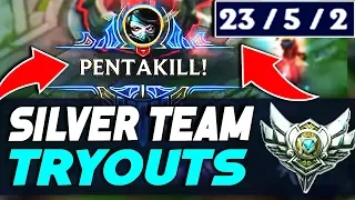 MASTERS TRIES OUT FOR SILVER TEAM, 1v9 CARRY UNREAL REACTIONS (I GET A PENTA) (League of Legends)