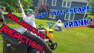 Neighbor Interrupts Duct Tape Escape Challenge Prank! (Part 2)