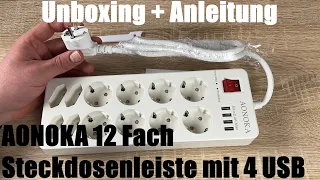 AONOKA 12 Fach Steckdosenleiste mit 4 USB,Mehrfachsteckdose überspannungsschutz Unboxing & Anleitung