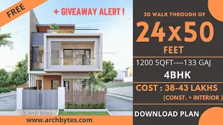 24x50 House Design 3D | 1200 Sqft | 133 Gaj  | 4 BHK | Modern  Design | Terrace Garden | 7x18 Meters