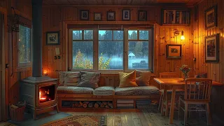 Fall Asleep Instantly with Crackling Campfire and Rain Sounds by the Window in a Warm Cabin Retreat