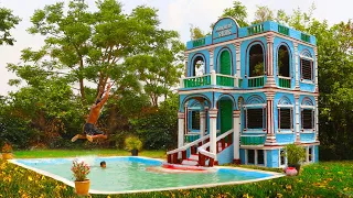 [ Full Video] Build Three Story Mud Villa House And Design Beautiful Swimming Pool By Ancient Skill