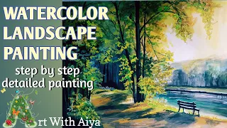 Easy Watercolor Painting Tutorial for Beginner - Step by Step landscape Painting Tutorial