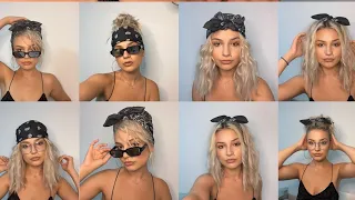 SUMMER LOOKS USING ONE BANDANA | 2021 summer / hairstyles ideas / short hair /Idei par scurt blond