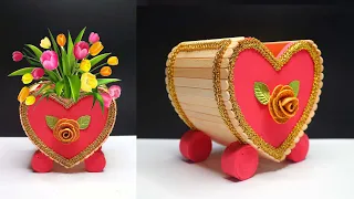 Ide Kreatif Vas bunga dari Stik es krim bentuk hati ( popsicle stick crafts )