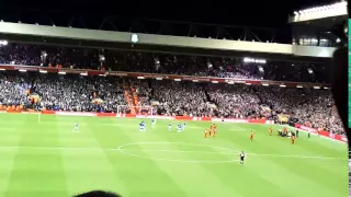 KOP sings 'Havent won a trophy Since1995' to EFC fans (LFC v EFC 2015/16)