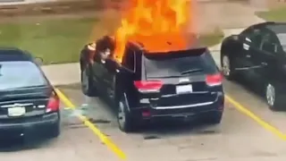 Woman torches Jeep, Instant Karma