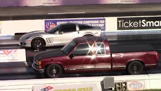 Turbo Chevy Silverado Sleeper vs C6 Corvette Grand Sport 1/4 Mile Drag Race