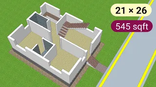 21 x 26 West facing | Double bedroom house plan in 545 Sqft | Budget friendly floor plan