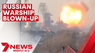 Russian warship blown-up at the port of Berdyansk by Ukrainian forces | 7NEWS