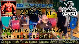 Golovinsky Dmitry. Bench Press RAW: 292,5 kg.(645 lbs.)/285 kg./270 kg. - Kiev Champ WPC/AWPC 2018