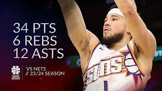 Devin Booker 34 pts 6 rebs 12 asts vs Nets 23/24 season