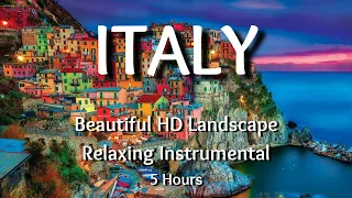 ITALY | 5 Hours | 4K | Relaxing music to focus | Bird View | Drone Footage | Flying Above | Piano