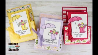 Stampin' Up! Under My Umbrella Double Z Fun Fold Card Tutorial with Kitchen Table Stamper
