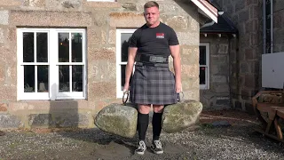 Strongmen take the 733lb Dinnie Stones lift challenge at Potarch in Aberdeenshire, Scotland