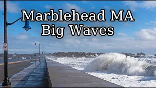 Marblehead MA big waves at Devereux Beach and the Marblehead Neck Causeway on the North Shore