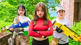 VTL Nerf War: Three SEAL Girl Case Mystery Masked Warriors Nerf Guns Fight Tranbi Battle Cooperation